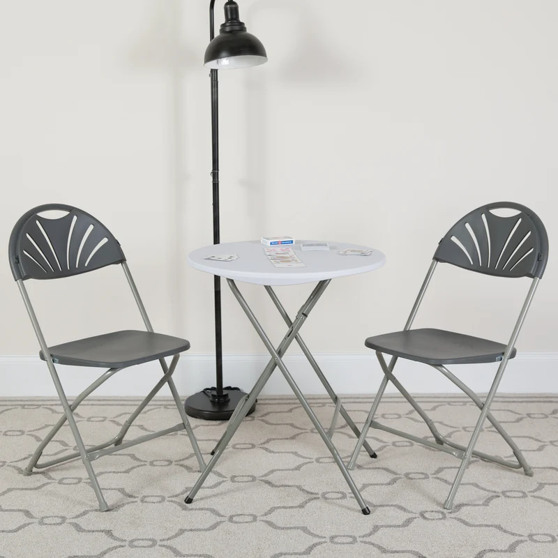 2 Pack Wedding Party Event Fan Back Plastic Folding Chair Home Office