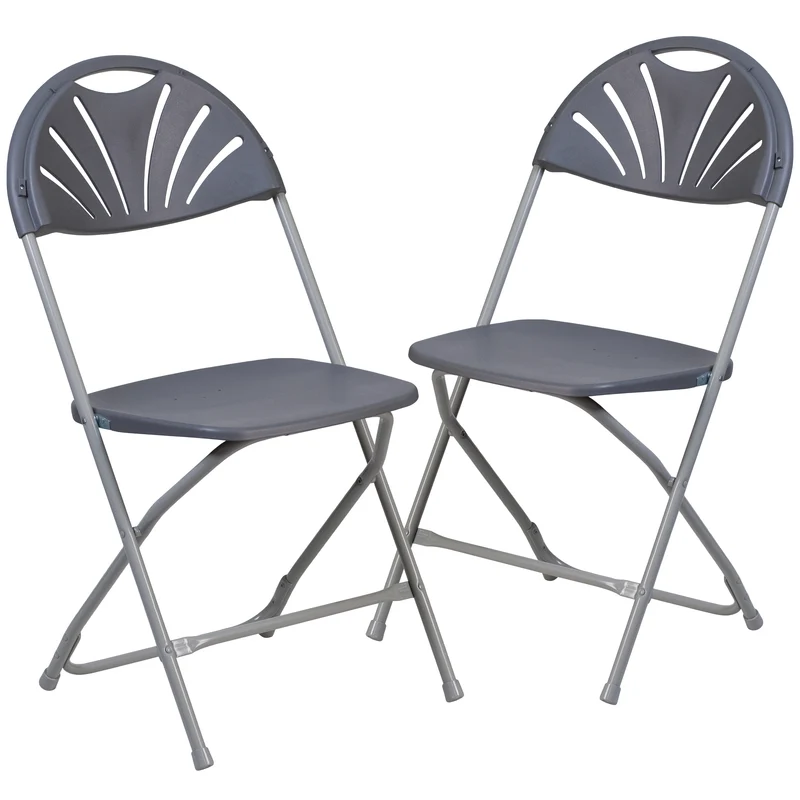2 Pack Wedding Party Event Fan Back Plastic Folding Chair Home Office