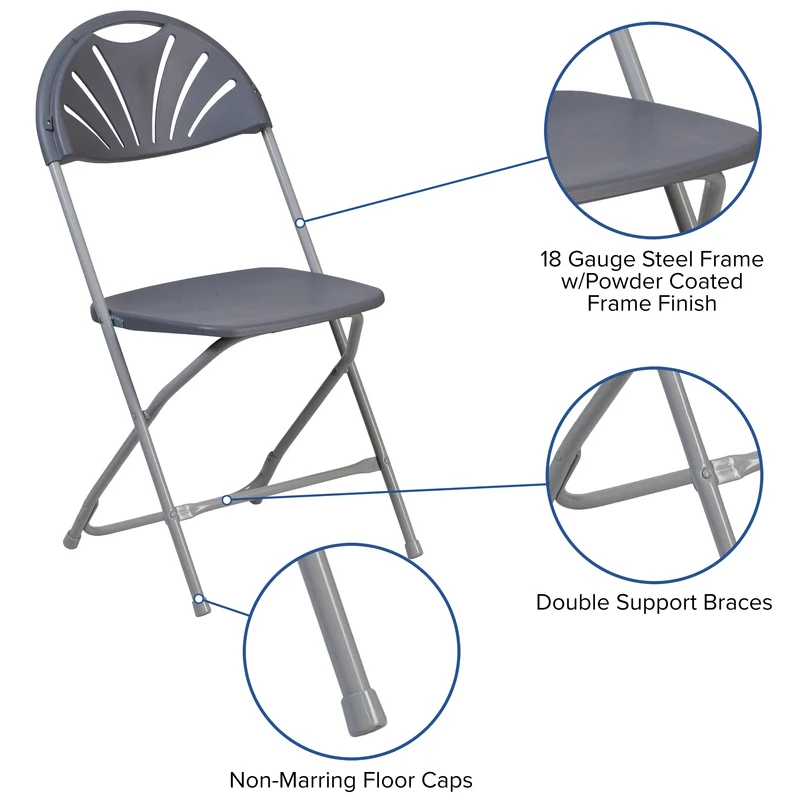 2 Pack Wedding Party Event Fan Back Plastic Folding Chair Home Office
