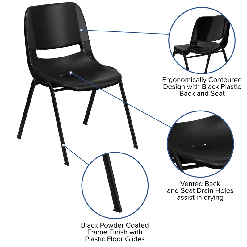 Ergonomic Shell Student Stack Chair - Classroom Chair / Office Guest Chair