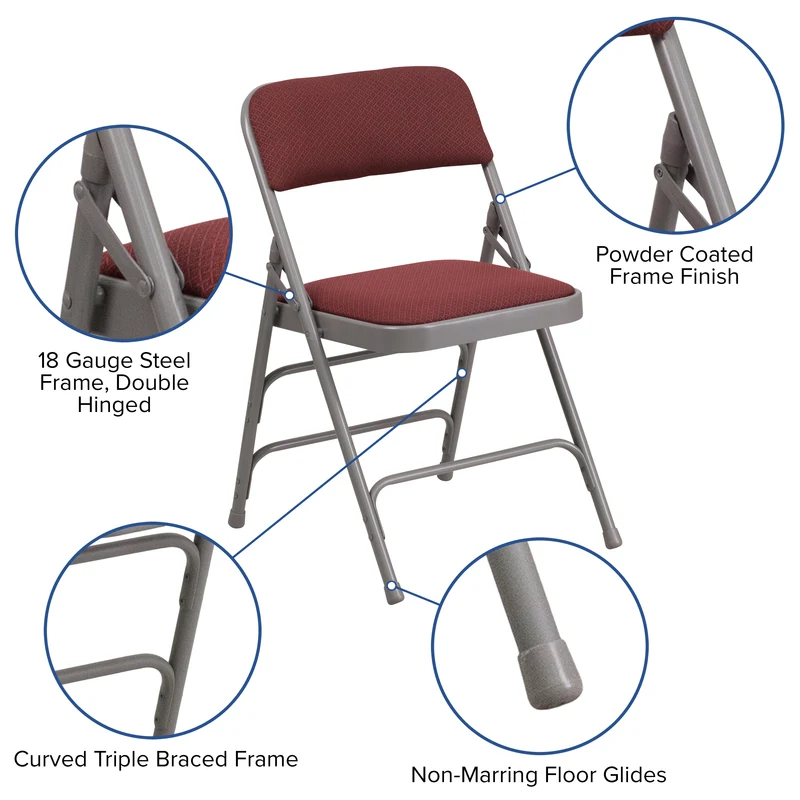 2 Pack Home & Office Party Events Fabric Padded Metal Folding Chair