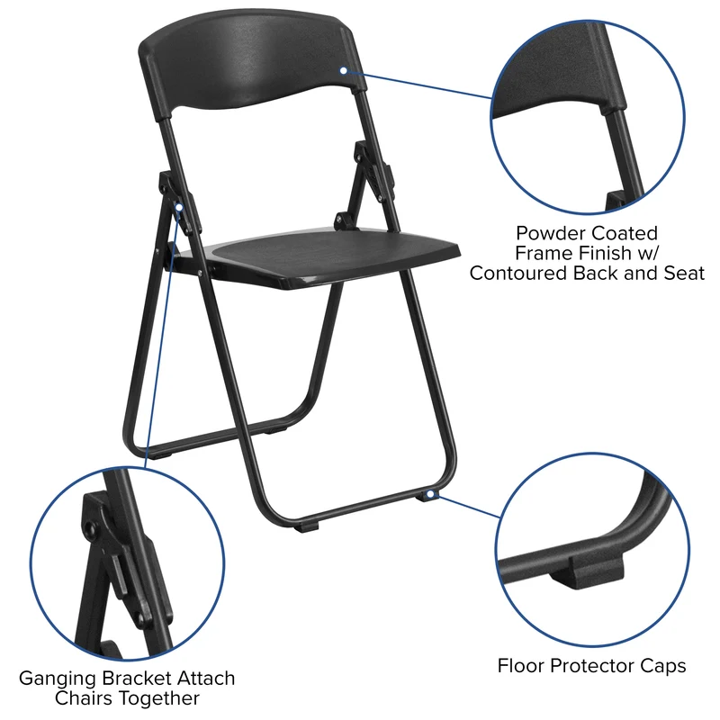2 Pack Commercial Event Plastic Folding Chair with Ganging Brackets