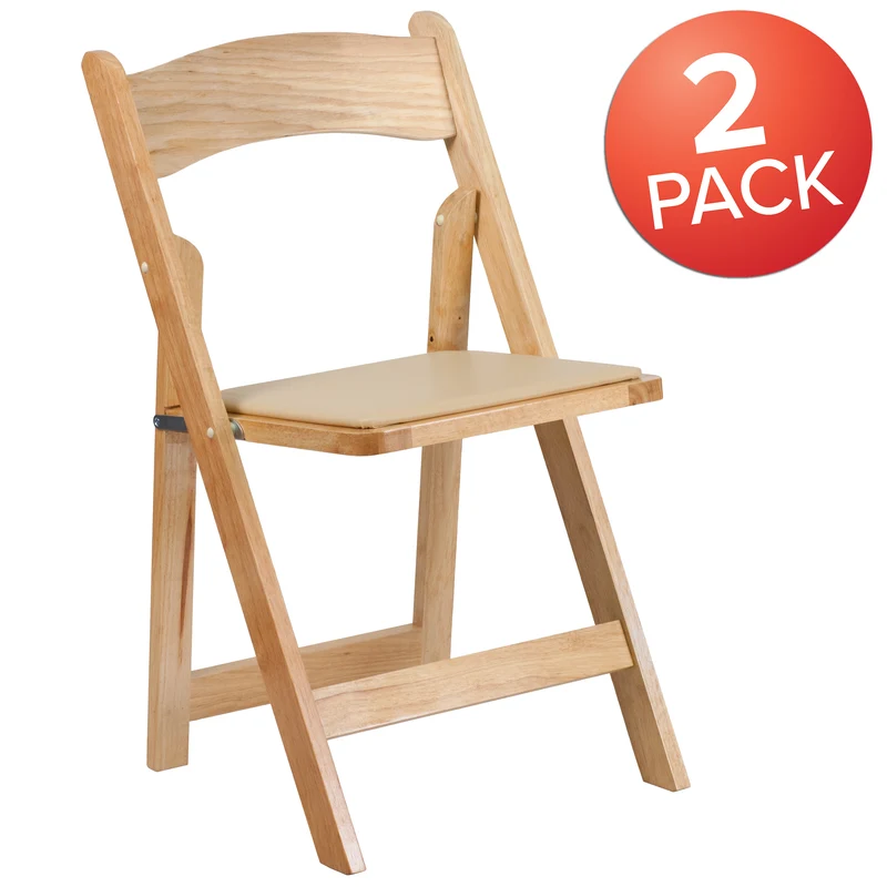 2 Pack Wedding Party Event Wood Folding Chair with Vinyl Padded Seat