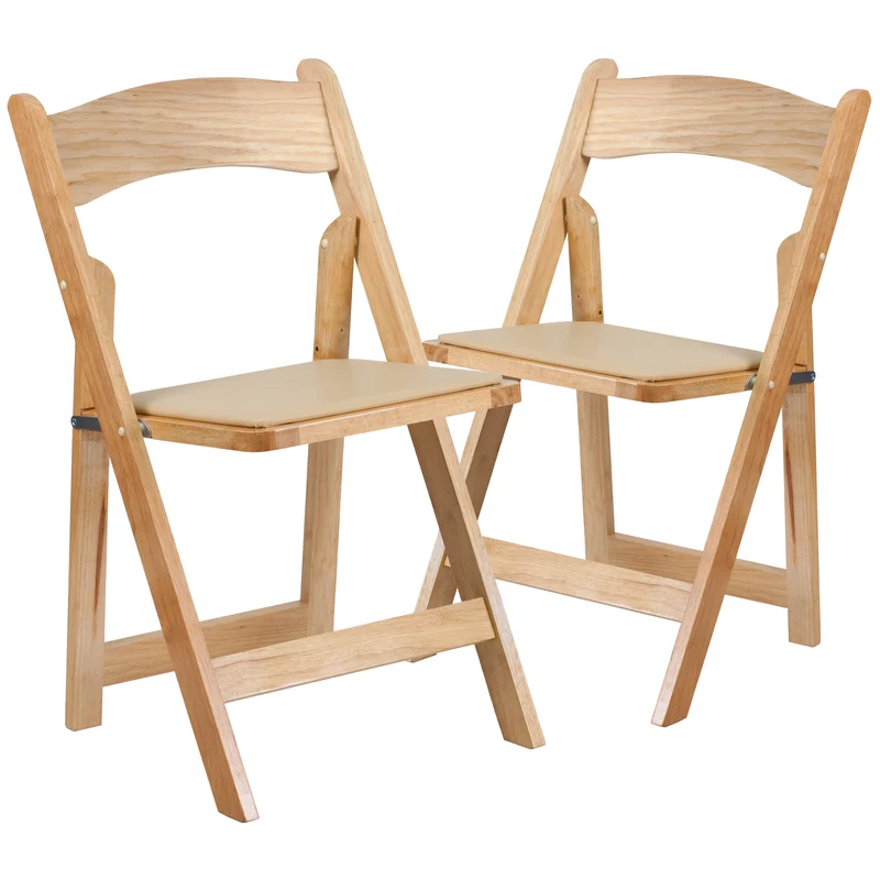 2 Pack Wedding Party Event Wood Folding Chair with Vinyl Padded Seat
