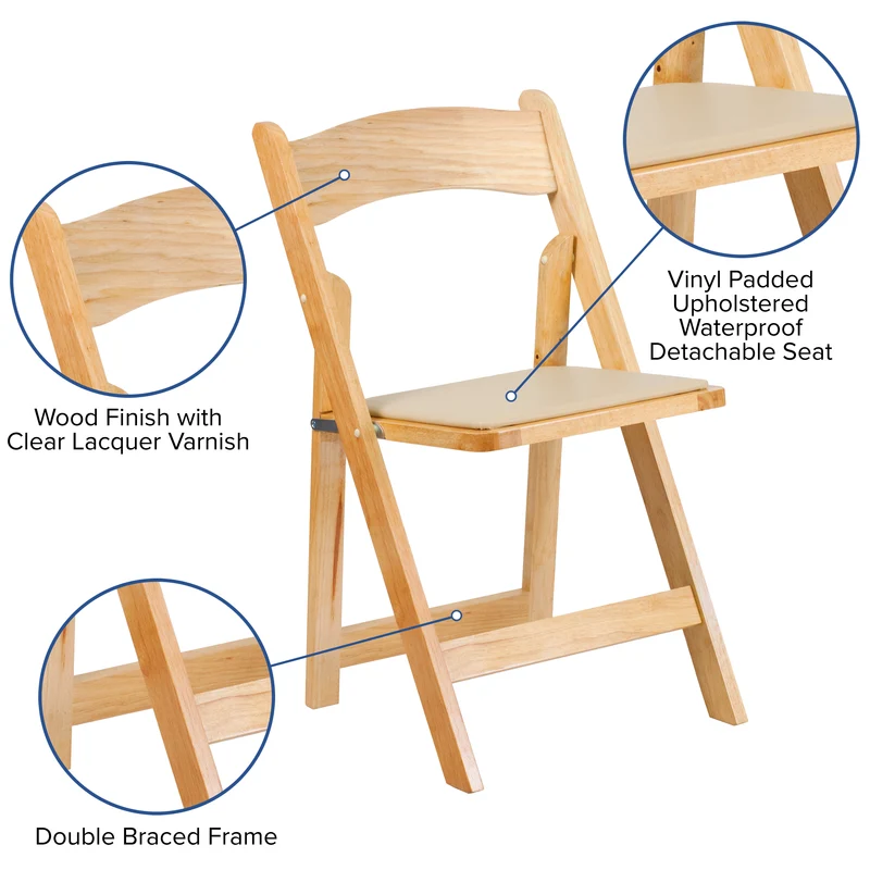2 Pack Wedding Party Event Wood Folding Chair with Vinyl Padded Seat