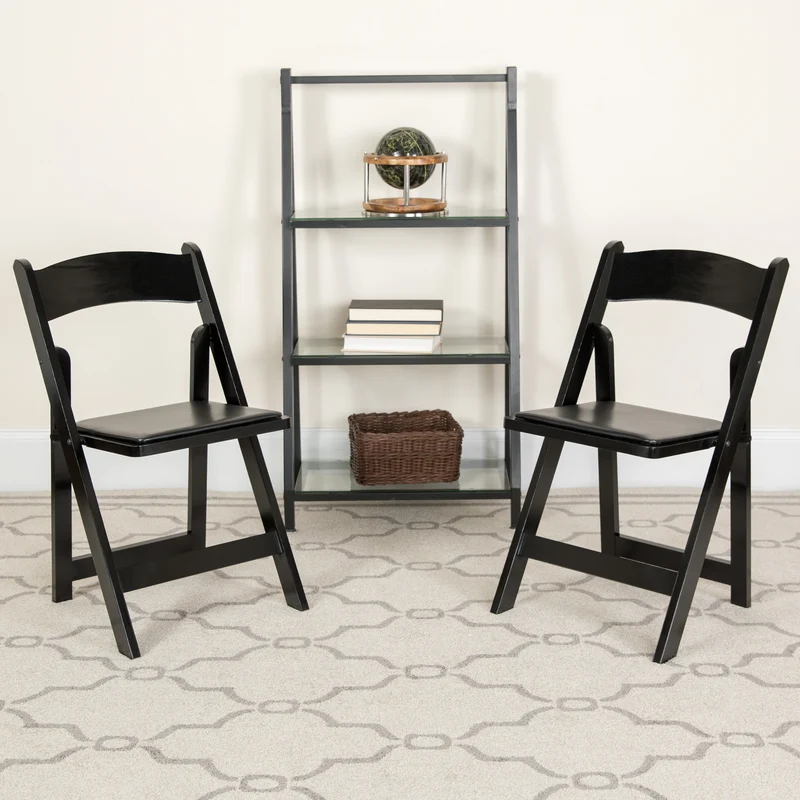 2 Pack Wedding Party Event Wood Folding Chair with Vinyl Padded Seat
