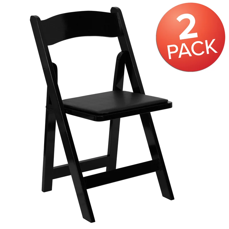 2 Pack Wedding Party Event Wood Folding Chair with Vinyl Padded Seat
