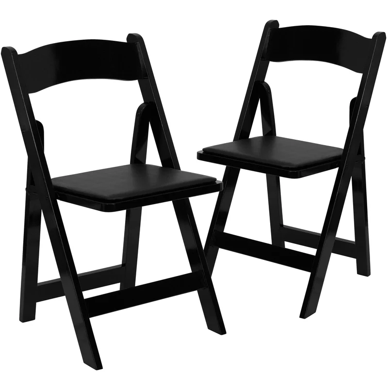 2 Pack Wedding Party Event Wood Folding Chair with Vinyl Padded Seat