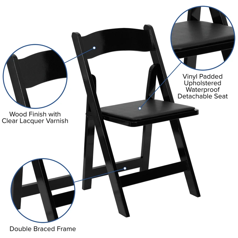 2 Pack Wedding Party Event Wood Folding Chair with Vinyl Padded Seat