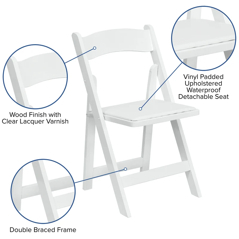2 Pack Wedding Party Event Wood Folding Chair with Vinyl Padded Seat