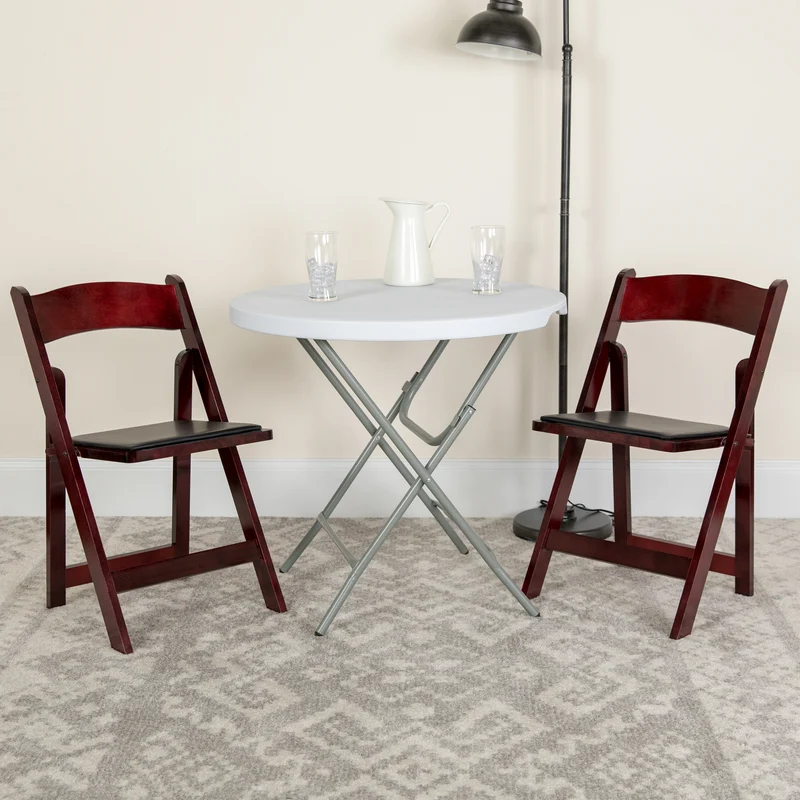 2 Pack Wedding Party Event Wood Folding Chair with Vinyl Padded Seat