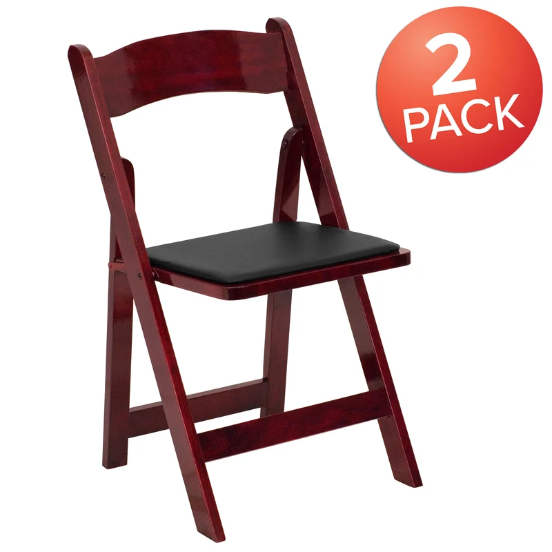 2 Pack Wedding Party Event Wood Folding Chair with Vinyl Padded Seat