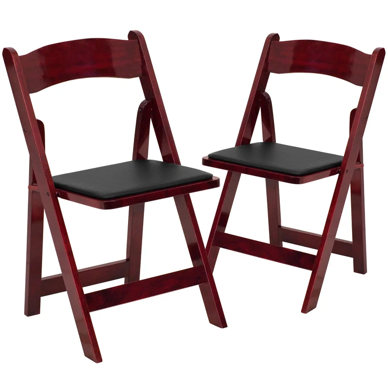 2 Pack Wedding Party Event Wood Folding Chair with Vinyl Padded Seat
