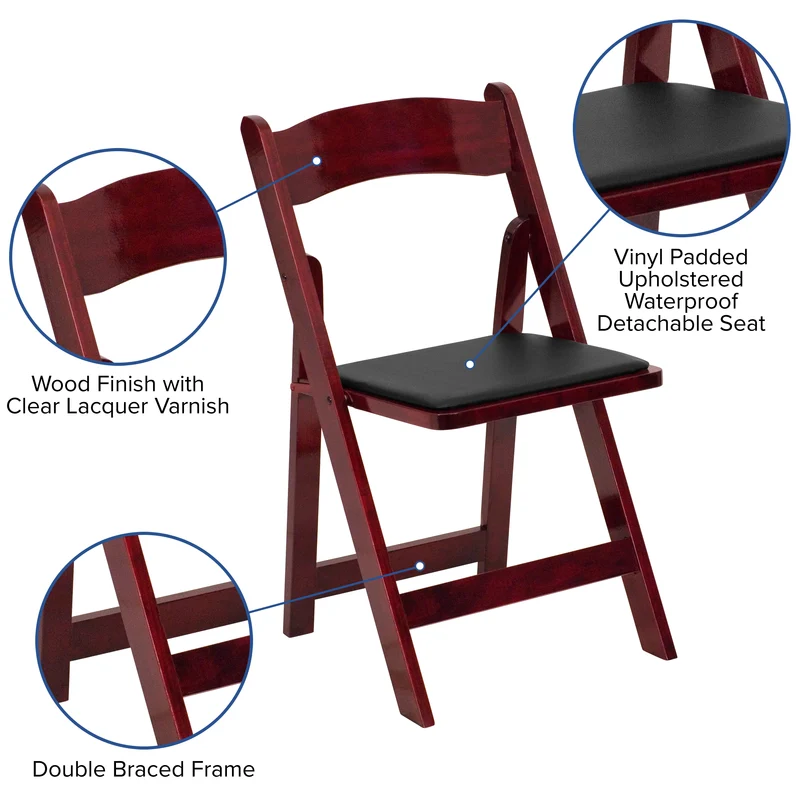 2 Pack Wedding Party Event Wood Folding Chair with Vinyl Padded Seat