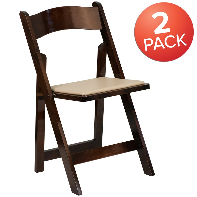 2 Pack Wedding Party Event Wood Folding Chair with Vinyl Padded Seat