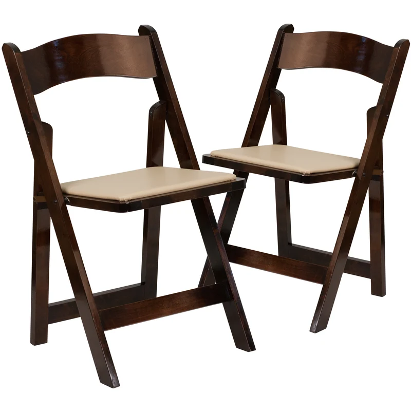 2 Pack Wedding Party Event Wood Folding Chair with Vinyl Padded Seat