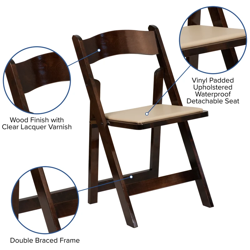 2 Pack Wedding Party Event Wood Folding Chair with Vinyl Padded Seat