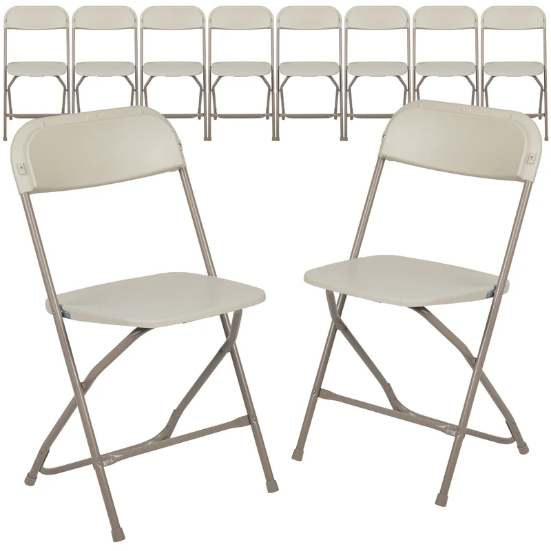 Set of 10 Stackable Folding Plastic Chairs - 650 LB Weight Capacity