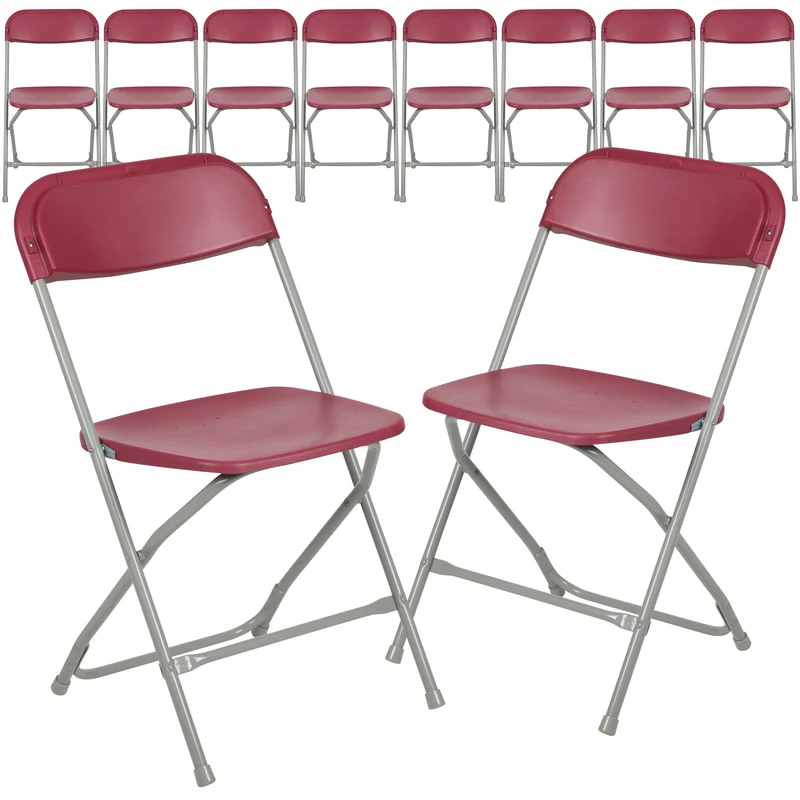 Set of 10 Stackable Folding Plastic Chairs - 650 LB Weight Capacity