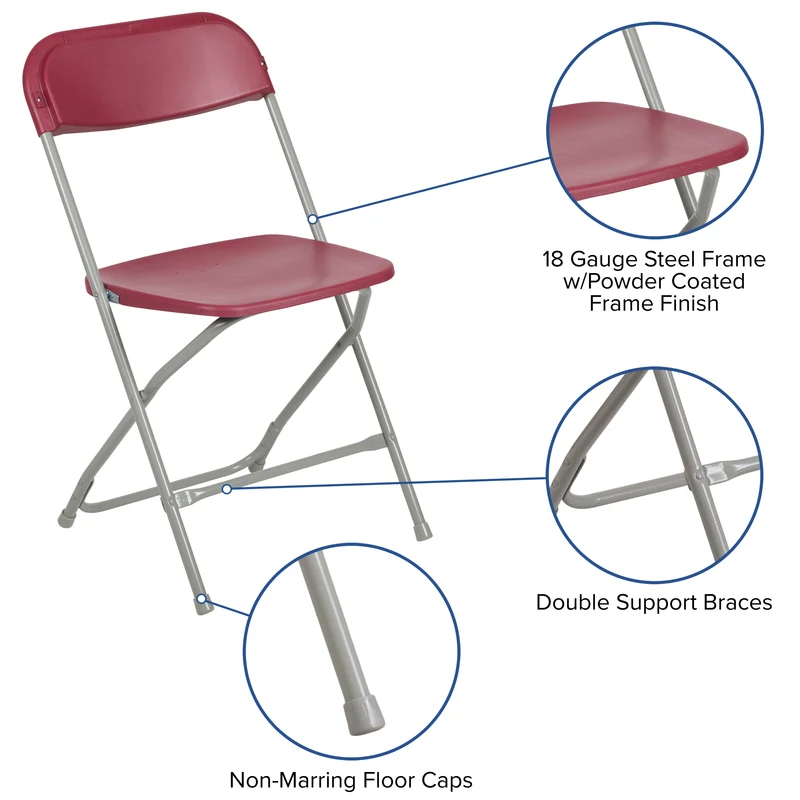 Set of 10 Stackable Folding Plastic Chairs - 650 LB Weight Capacity