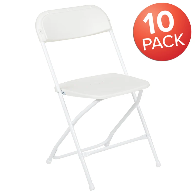 Set of 10 Stackable Folding Plastic Chairs - 650 LB Weight Capacity