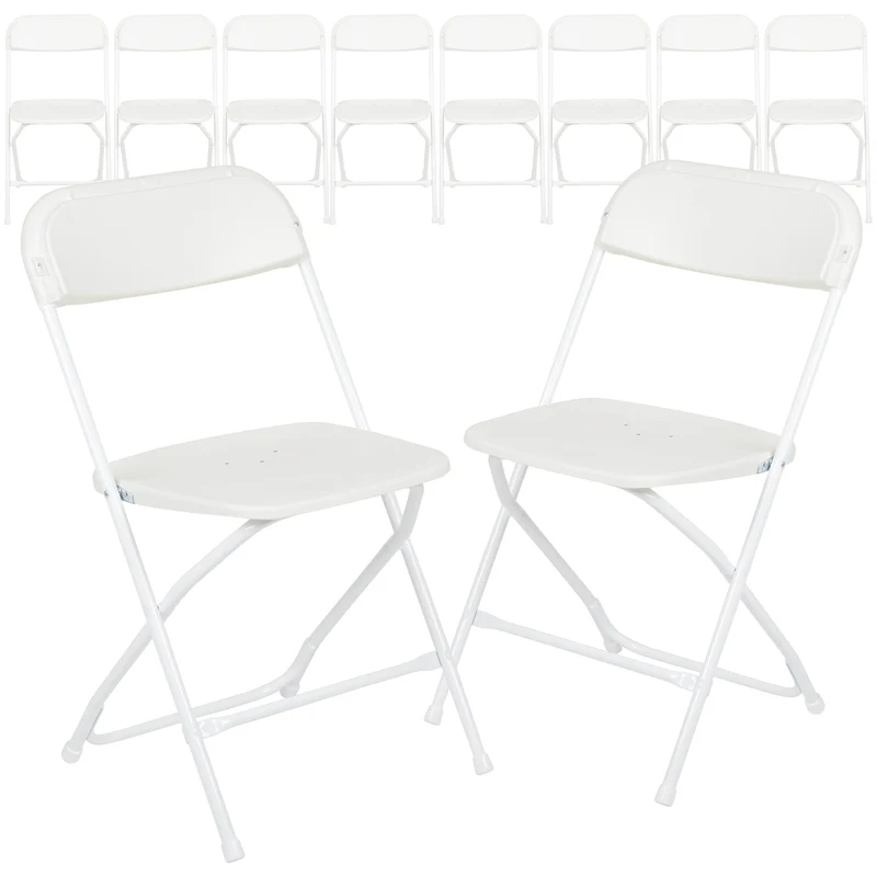 Set of 10 Stackable Folding Plastic Chairs - 650 LB Weight Capacity