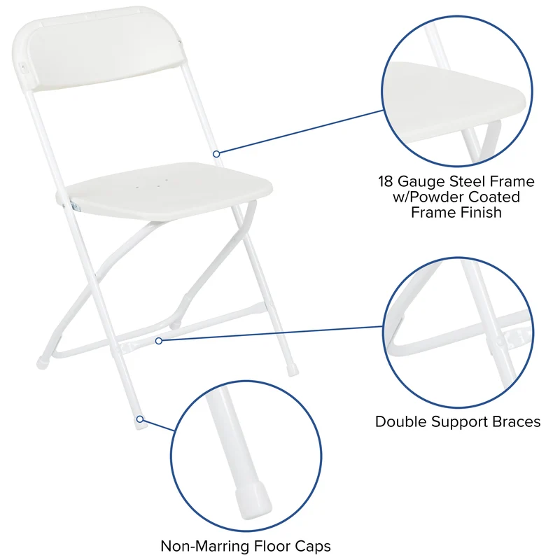 Set of 10 Stackable Folding Plastic Chairs - 650 LB Weight Capacity