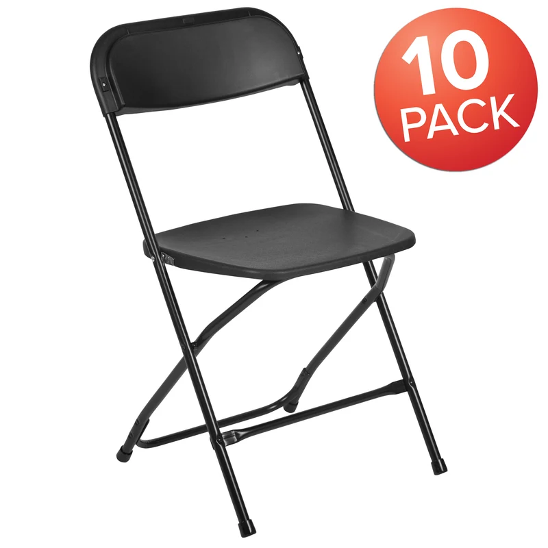 Set of 10 Stackable Folding Plastic Chairs - 650 LB Weight Capacity