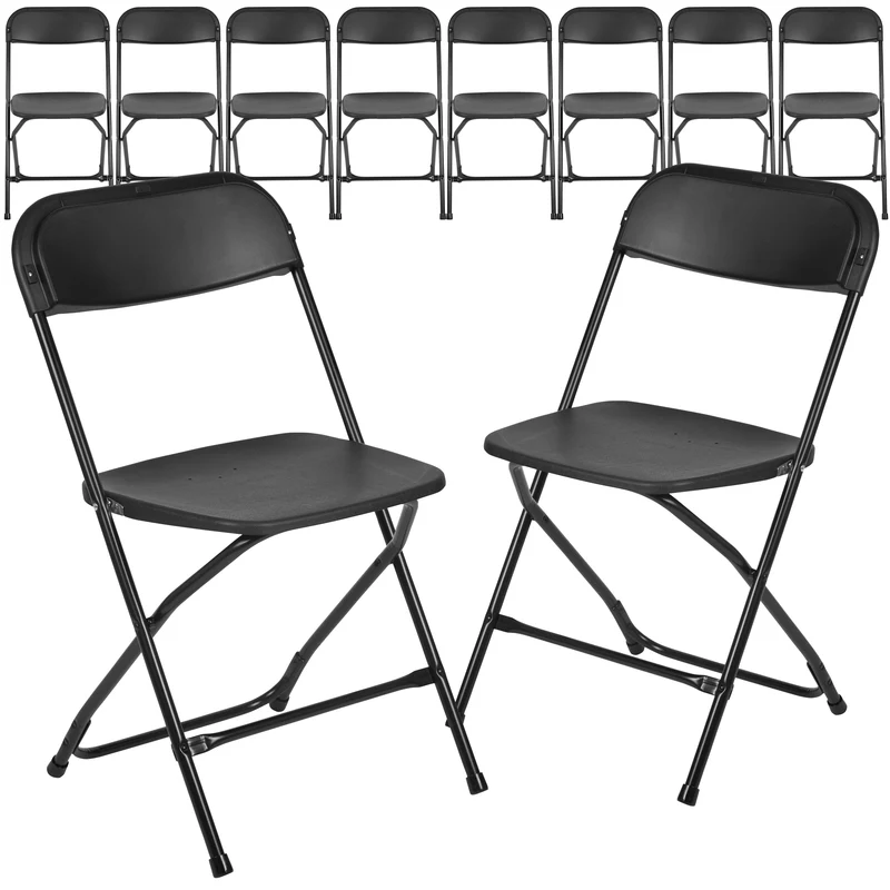 Set of 10 Stackable Folding Plastic Chairs - 650 LB Weight Capacity