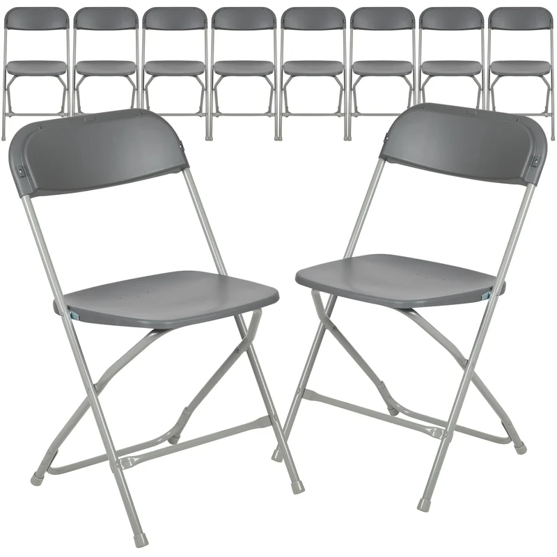 Set of 10 Stackable Folding Plastic Chairs - 650 LB Weight Capacity