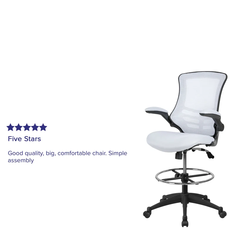 Mid-Back Mesh Ergonomic Drafting Chair with Foot Ring and Flip-Up Arms