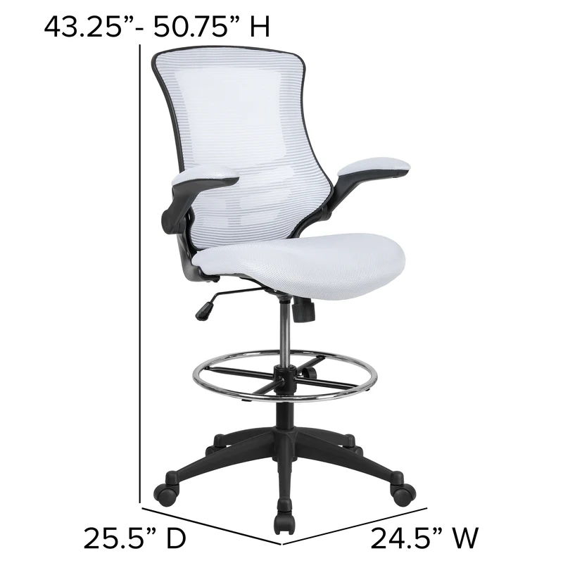 Mid-Back Mesh Ergonomic Drafting Chair with Foot Ring and Flip-Up Arms