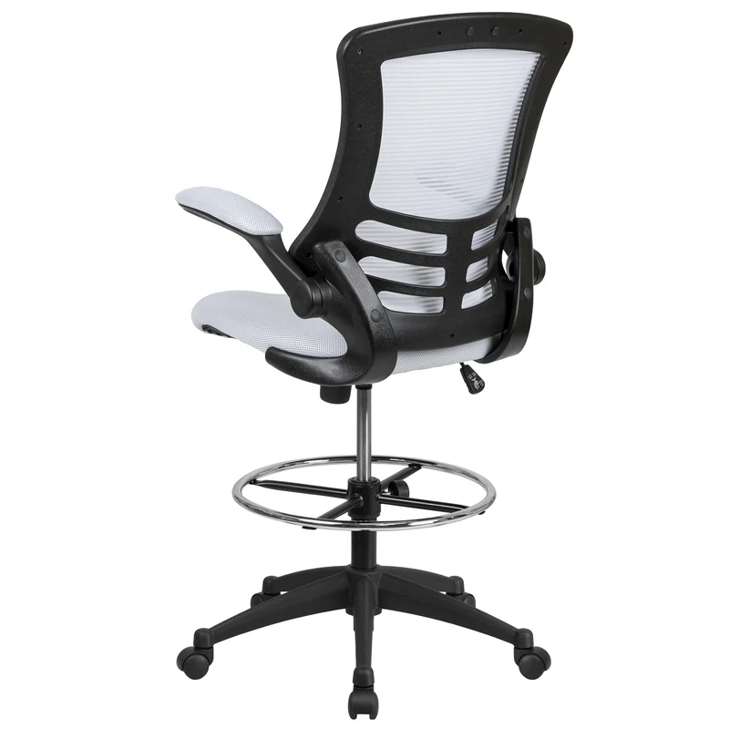 Mid-Back Mesh Ergonomic Drafting Chair with Foot Ring and Flip-Up Arms