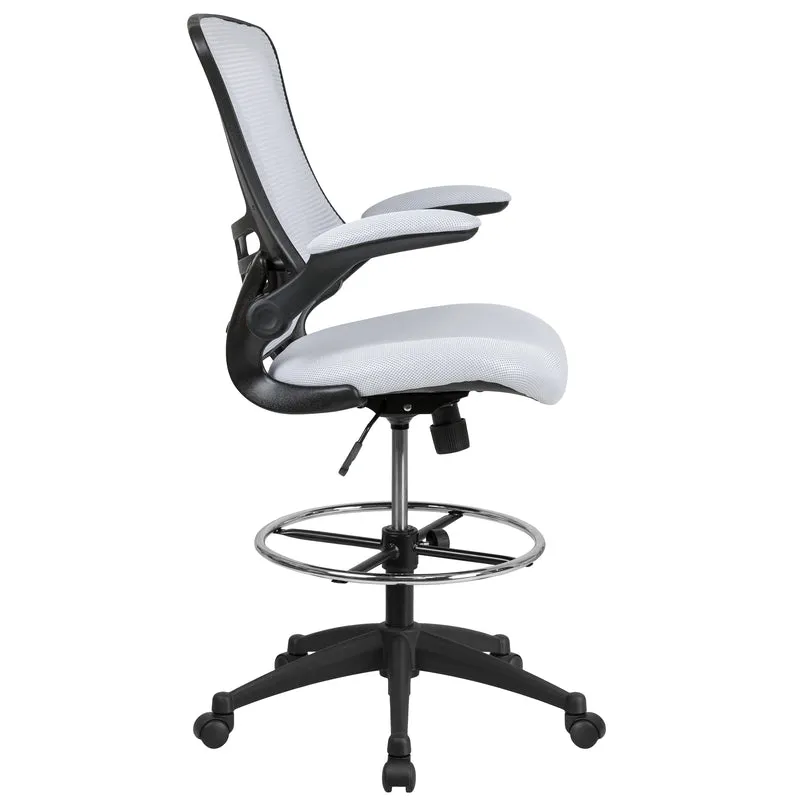 Mid-Back Mesh Ergonomic Drafting Chair with Foot Ring and Flip-Up Arms