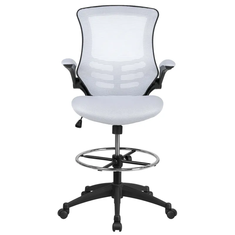Mid-Back Mesh Ergonomic Drafting Chair with Foot Ring and Flip-Up Arms