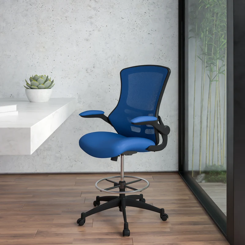 Mid-Back Mesh Ergonomic Drafting Chair with Foot Ring and Flip-Up Arms