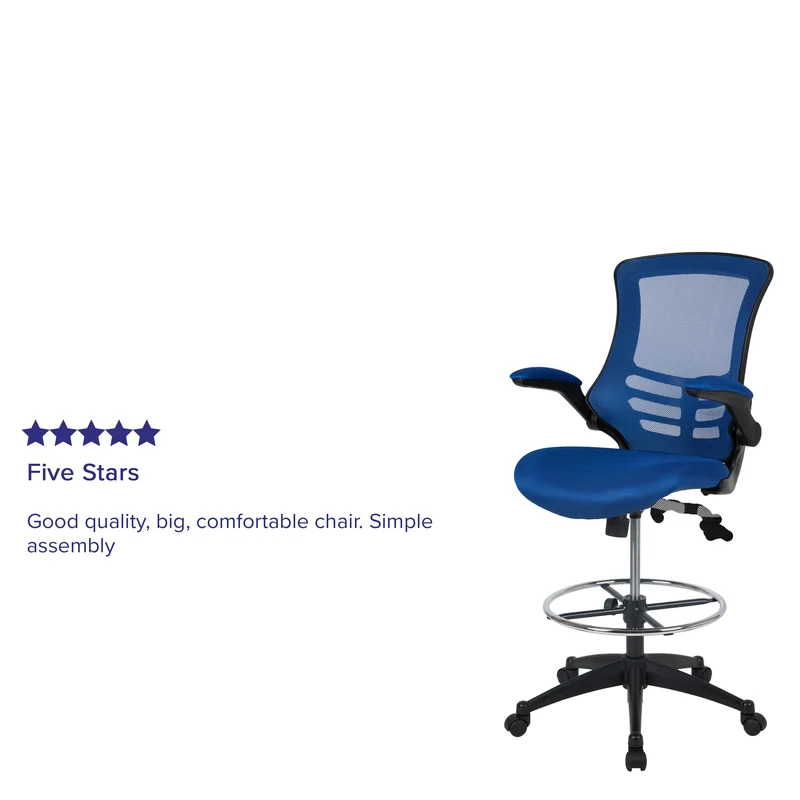 Mid-Back Mesh Ergonomic Drafting Chair with Foot Ring and Flip-Up Arms