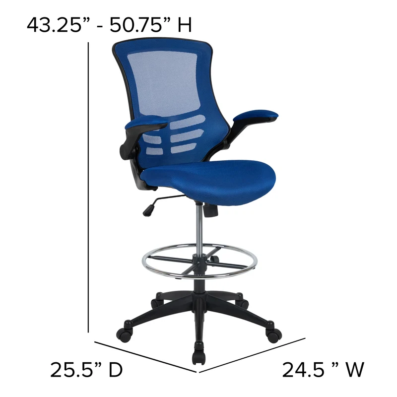 Mid-Back Mesh Ergonomic Drafting Chair with Foot Ring and Flip-Up Arms