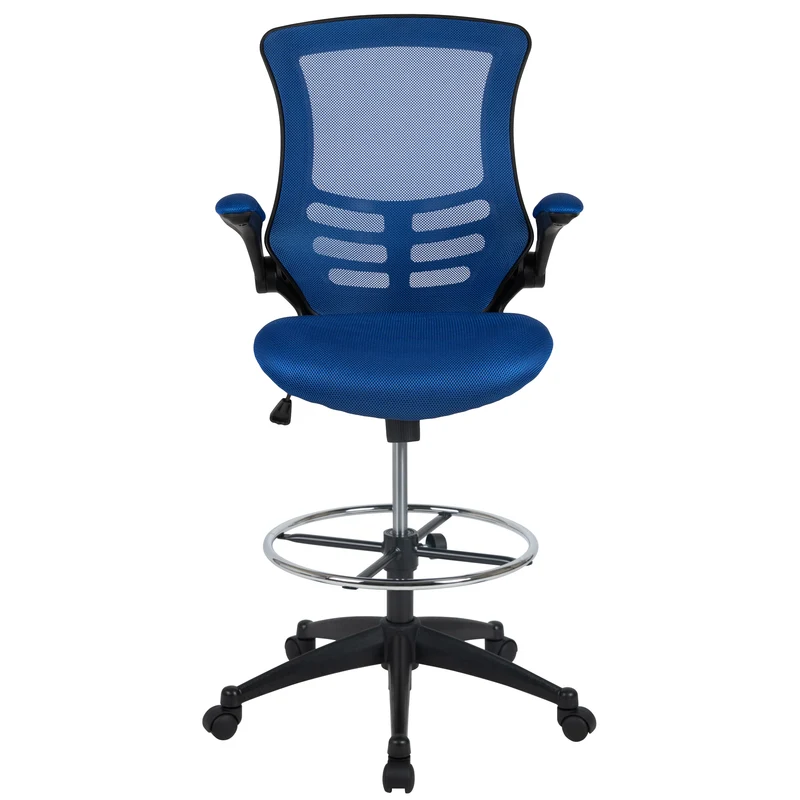 Mid-Back Mesh Ergonomic Drafting Chair with Foot Ring and Flip-Up Arms
