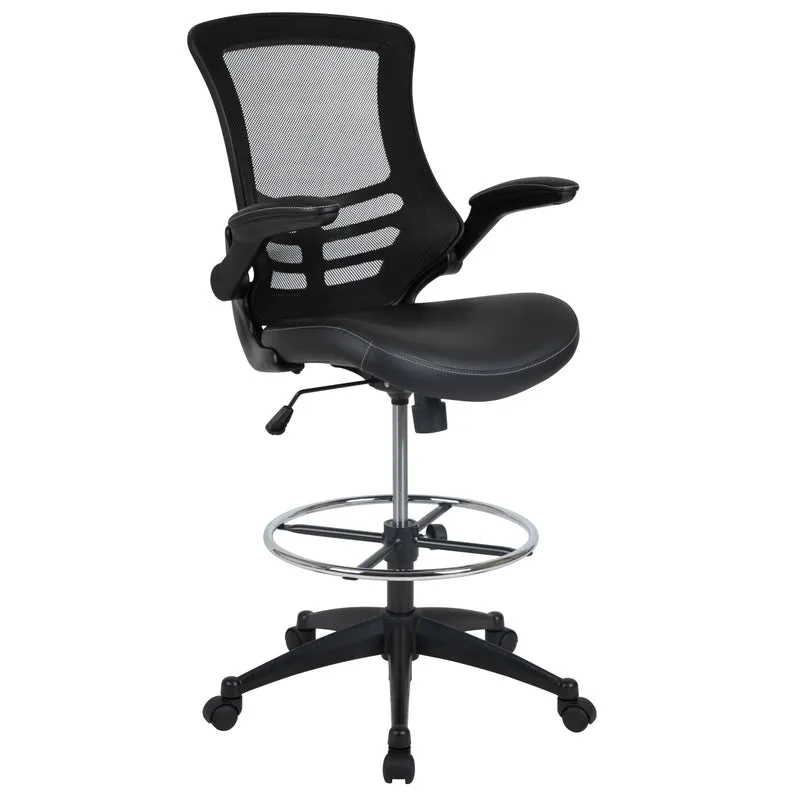 Mid-Back Mesh Ergonomic Drafting Chair with Foot Ring and Flip-Up Arms