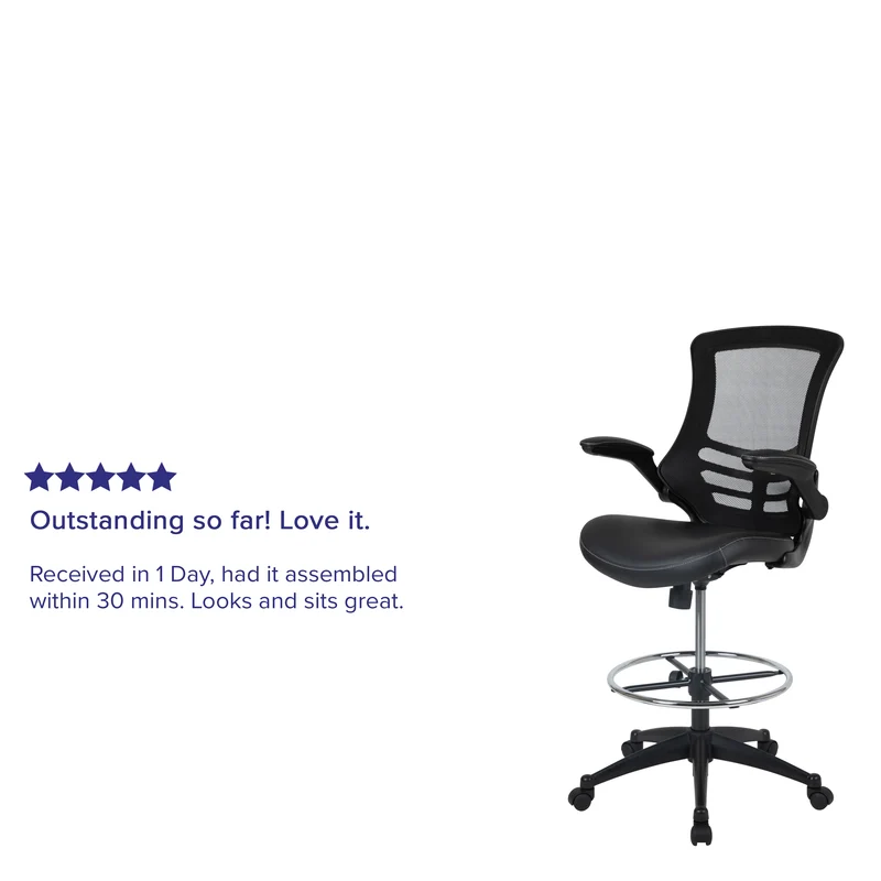 Mid-Back Mesh Ergonomic Drafting Chair with Foot Ring and Flip-Up Arms