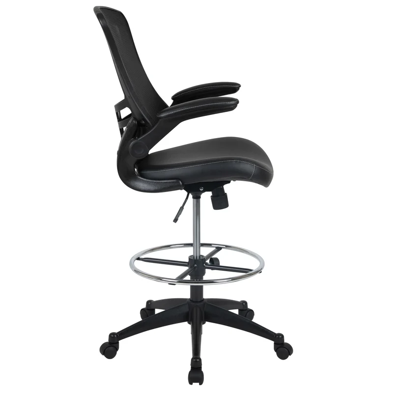 Mid-Back Mesh Ergonomic Drafting Chair with Foot Ring and Flip-Up Arms