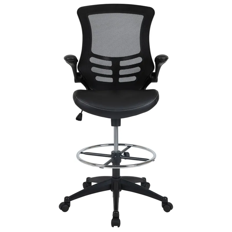 Mid-Back Mesh Ergonomic Drafting Chair with Foot Ring and Flip-Up Arms
