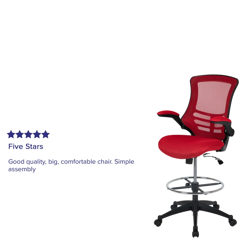 Mid-Back Mesh Ergonomic Drafting Chair with Foot Ring and Flip-Up Arms
