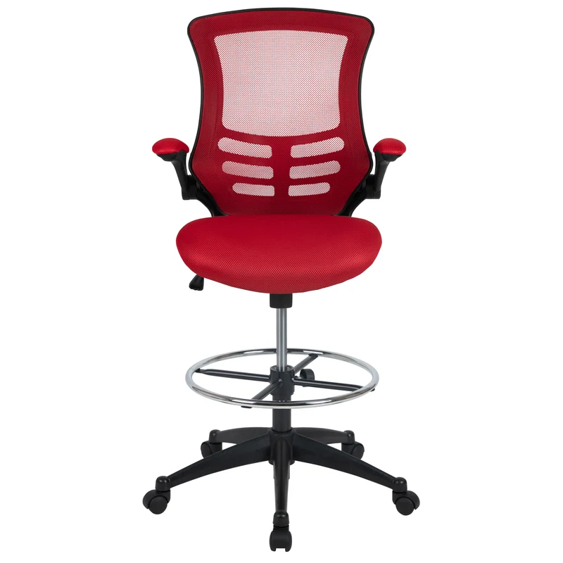 Mid-Back Mesh Ergonomic Drafting Chair with Foot Ring and Flip-Up Arms