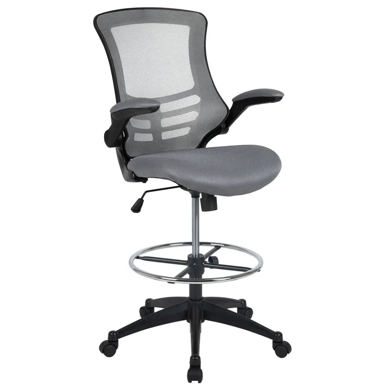 Mid-Back Mesh Ergonomic Drafting Chair with Foot Ring and Flip-Up Arms