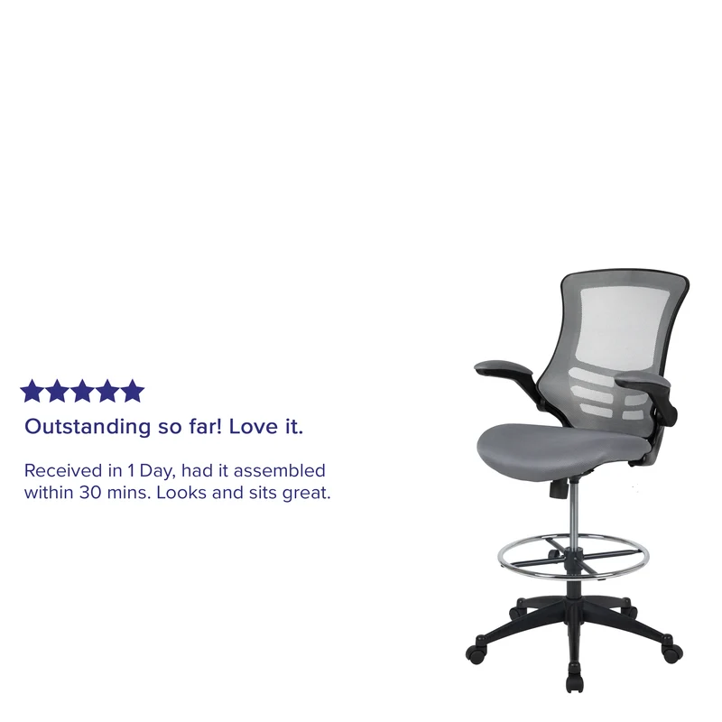 Mid-Back Mesh Ergonomic Drafting Chair with Foot Ring and Flip-Up Arms