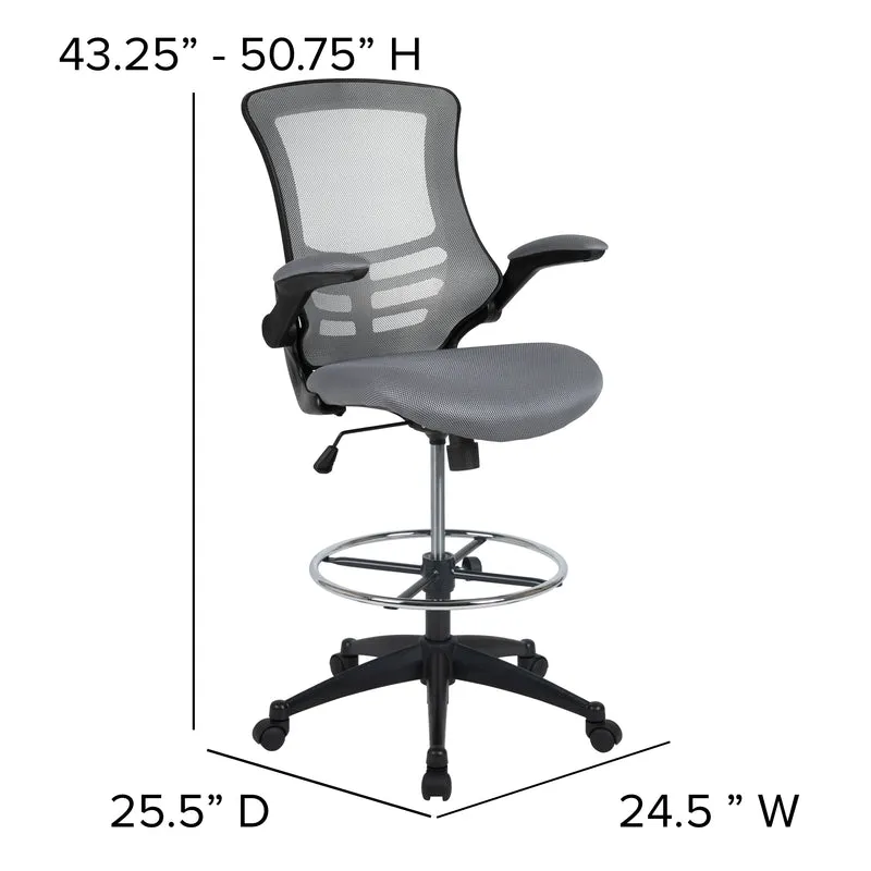 Mid-Back Mesh Ergonomic Drafting Chair with Foot Ring and Flip-Up Arms