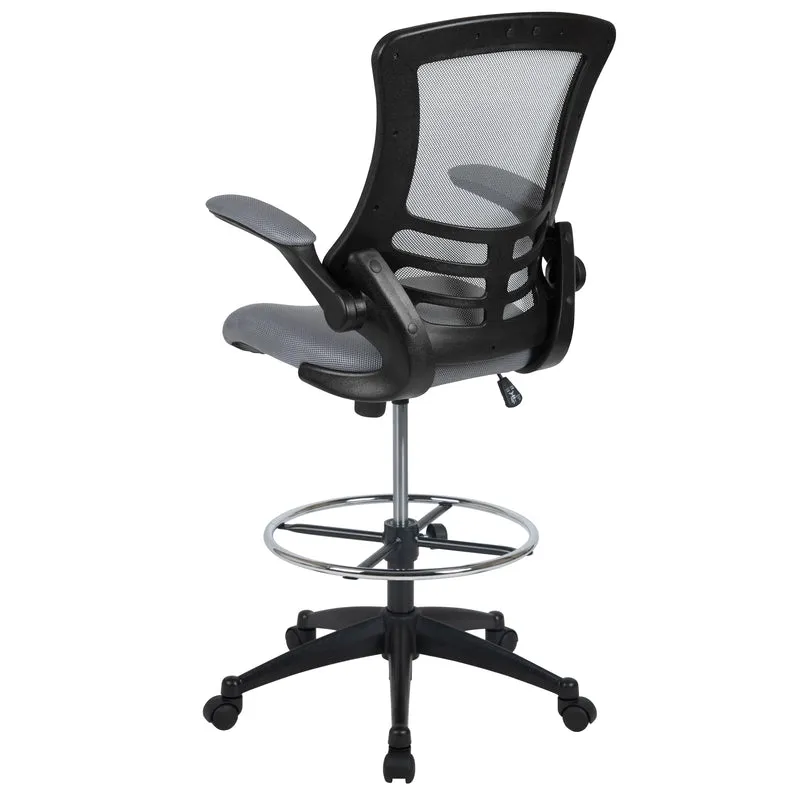 Mid-Back Mesh Ergonomic Drafting Chair with Foot Ring and Flip-Up Arms