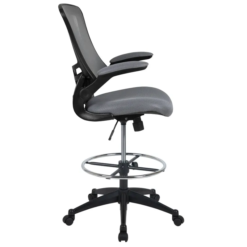 Mid-Back Mesh Ergonomic Drafting Chair with Foot Ring and Flip-Up Arms